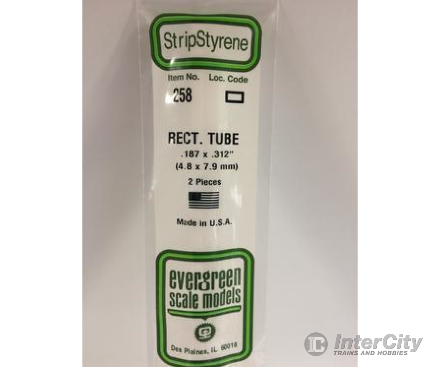 Evergreen 258 Rectangular Tube- .187X.312 (2/Pk) Scratch Building Supplies