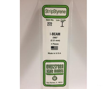 Evergreen 272 I Beam-.080(4/Pk) Scratch Building Supplies