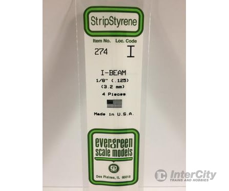 Evergreen 274 I Beam-.125(4/Pk) Scratch Building Supplies