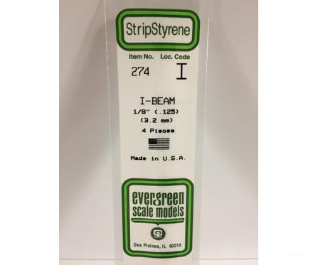 Evergreen 274 I Beam-.125(4/Pk) Scratch Building Supplies