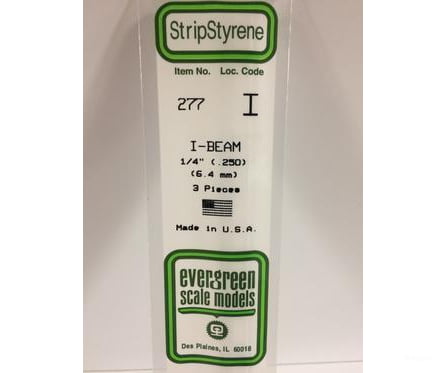 Evergreen 277 I Beam-.250(3/Pk) Scratch Building Supplies