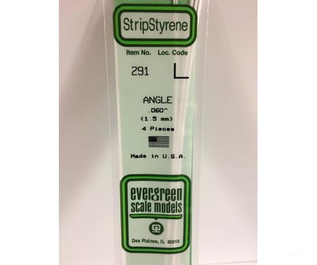 Evergreen 291 Angle-.060 (4/Pk) Scratch Building Supplies