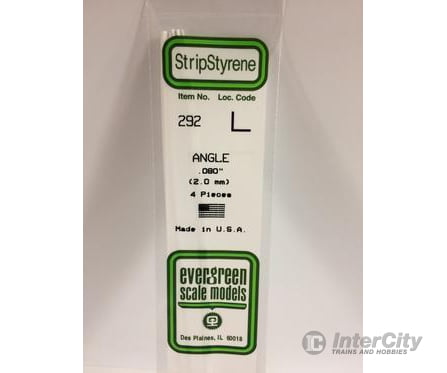 Evergreen 292 Angle-.080 (4/Pk) Scratch Building Supplies