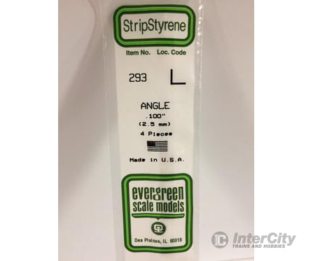 Evergreen 293 Angle-.100 (4/Pk) Scratch Building Supplies