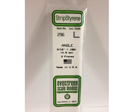 Evergreen 296 Angle-.188 (3/Pk) Scratch Building Supplies