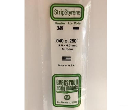 Evergreen 349 24 White Strips- .040X.250 (14/Pk) Scratch Building Supplies