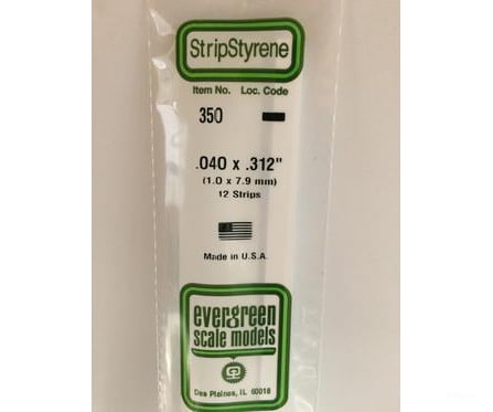 Evergreen 350 24 White Strips- .040X.312 (12/Pk) Scratch Building Supplies