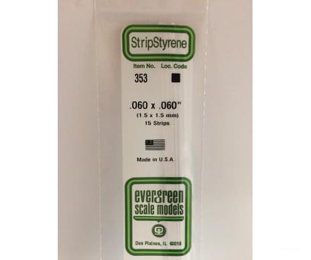 Evergreen 353 24 White Strips- .060X.060 (15/Pk) Scratch Building Supplies