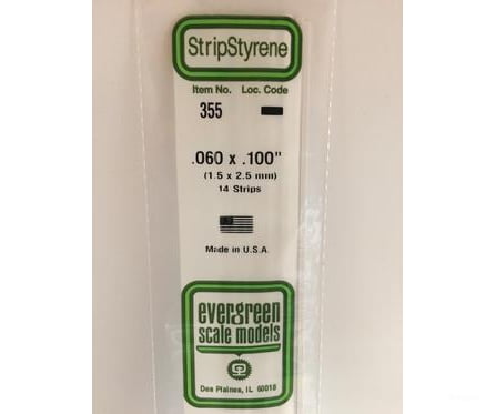 Evergreen 355 24 White Strips- .060X.100 (14/Pk) Scratch Building Supplies