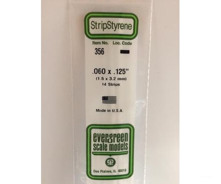 Evergreen 356 24 White Strips- .060X.125 (14/Pk) Scratch Building Supplies