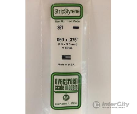Evergreen 361 24 White Strips- .060X.375 (9/Pk) Scratch Building Supplies