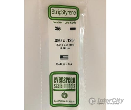 Evergreen 366 24 White Strips- .080X.125 (12/Pk) Scratch Building Supplies