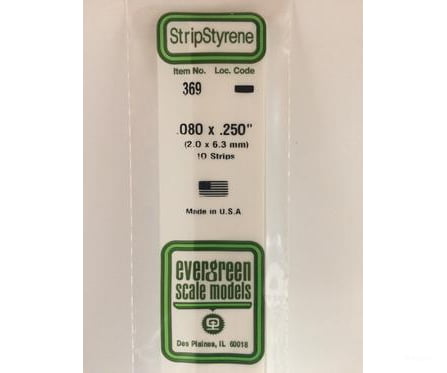 Evergreen 369 24 White Strips- .080X.250 (10/Pk) Scratch Building Supplies
