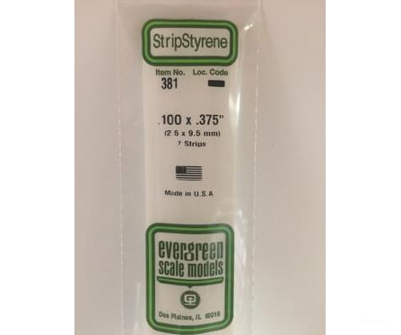 Evergreen 381 24 White Strips- .100X.375 (7/Pk) Scratch Building Supplies