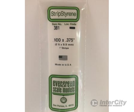 Evergreen 381 24 White Strips- .100X.375 (7/Pk) Scratch Building Supplies