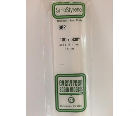 Evergreen 382 24 White Strips- .100X.438 (6/Pk) Scratch Building Supplies