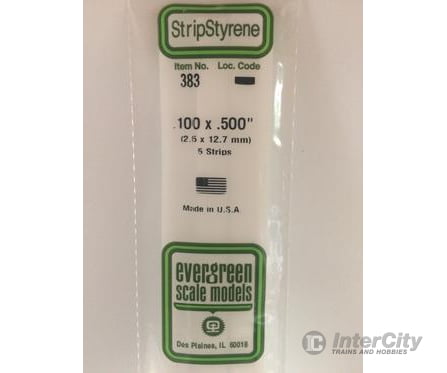 Evergreen 383 24 White Strips- .100X.500 (5/Pk) Scratch Building Supplies