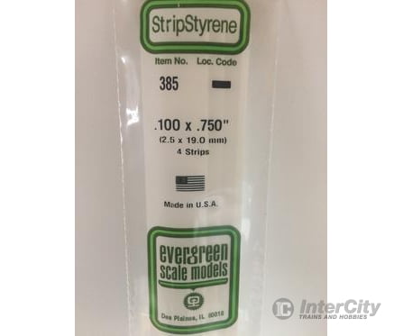 Evergreen 385 24 White Strips- .100X.750 (4/Pk) Scratch Building Supplies