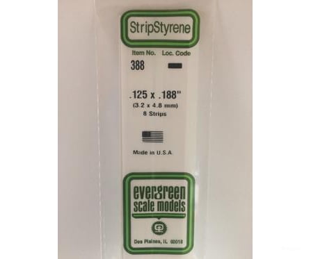 Evergreen 388 24 White Strips- .125X.188 (8/Pk) Scratch Building Supplies