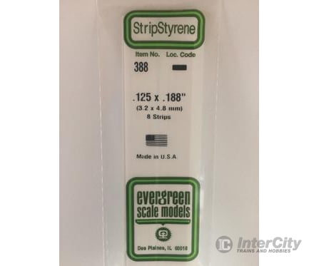 Evergreen 388 24 White Strips- .125X.188 (8/Pk) Scratch Building Supplies