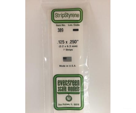 Evergreen 389 24 White Strips- .125X.250 (7/Pk) Scratch Building Supplies