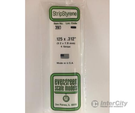 Evergreen 390 24 White Strips- .125X.312 (6/Pk) Scratch Building Supplies