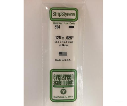 Evergreen 394 24 White Strips- .125X.625 (4/Pk) Scratch Building Supplies