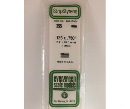 Evergreen 395 24 White Strips- .125X.750 (3/Pk) Scratch Building Supplies