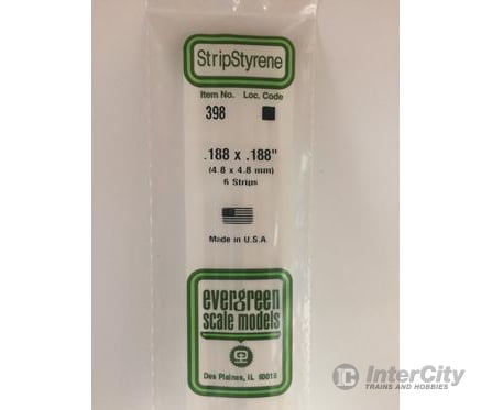 Evergreen 398 24 White Strips- .188X.188 (6/Pk) Scratch Building Supplies