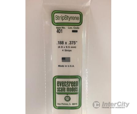 Evergreen 401 24 White Strips- .188X.375 (4/Pk) Scratch Building Supplies