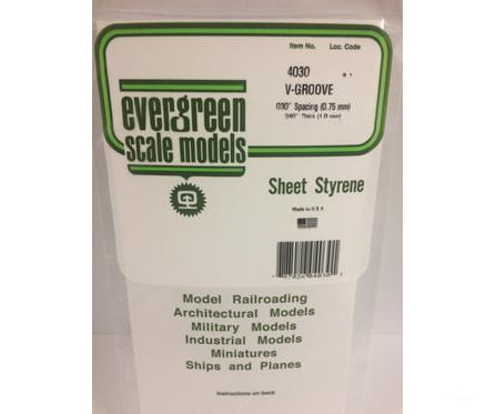 Evergreen 4030 .040 Siding-V Groove .030 Spacing Scratch Building Supplies