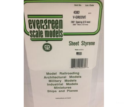 Evergreen 4080 .040 Siding-V Groove .080 Spacing Scratch Building Supplies