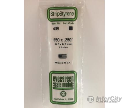 Evergreen 409 24 White Strips- .250X.250 (5/Pk) Scratch Building Supplies