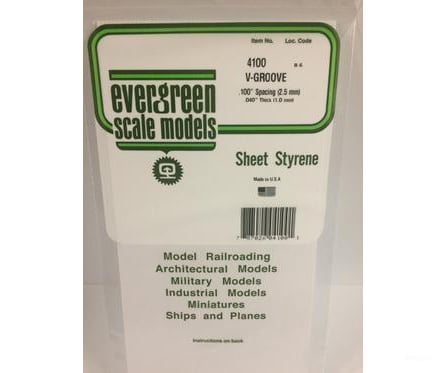 Evergreen 4100 .040 Siding-V Groove .100 Spacing Scratch Building Supplies