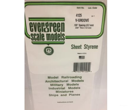 Evergreen 4125 .040 Siding-V Groove .125 Spacing Scratch Building Supplies