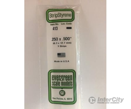 Evergreen 413 24 White Strips- .250X.500 (3/Pk) Scratch Building Supplies