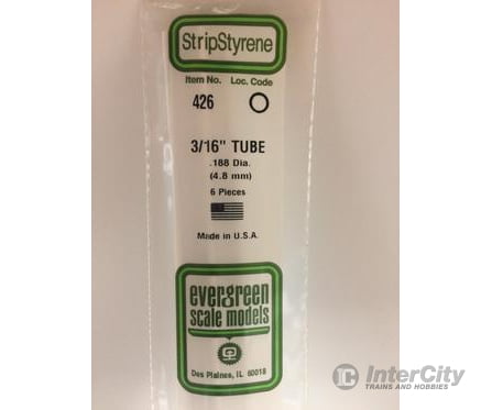 Evergreen 426 24 White Tubing- .187 (6/Pk) Scratch Building Supplies