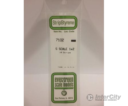 Evergreen 7102 S Strips-1X2 (10/Pk) Scratch Building Supplies