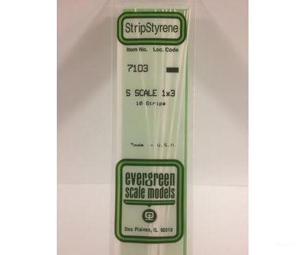 Evergreen 7103 S Strips-1X3 (10/Pk) Scratch Building Supplies