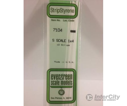 Evergreen 7104 S Strips-1X4 (10/Pk) Scratch Building Supplies