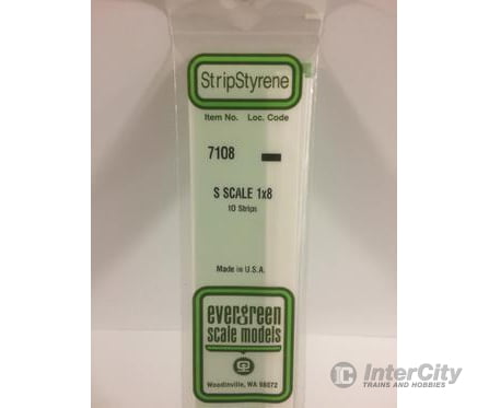 Evergreen 7108 S Strips-1X8 (10/Pk) Scratch Building Supplies