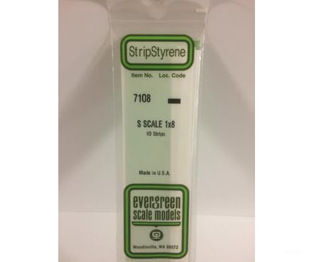 Evergreen 7108 S Strips-1X8 (10/Pk) Scratch Building Supplies