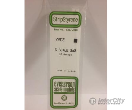 Evergreen 7202 S Strips-2X2 (10/Pk) Scratch Building Supplies
