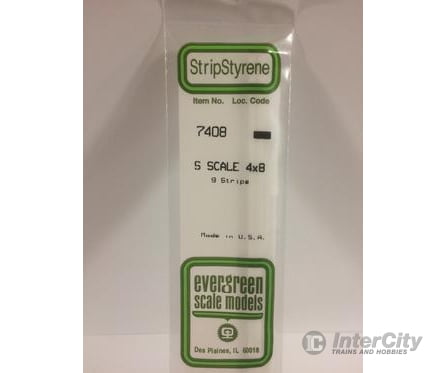 Evergreen 7408 S Strips-4X8 (9/Pk) Scratch Building Supplies
