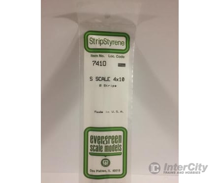 Evergreen 7410 S Strips-4X10 (8/Pk) Scratch Building Supplies