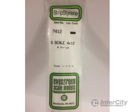 Evergreen 7412 S Strips-4X12 (8/Pk) Scratch Building Supplies