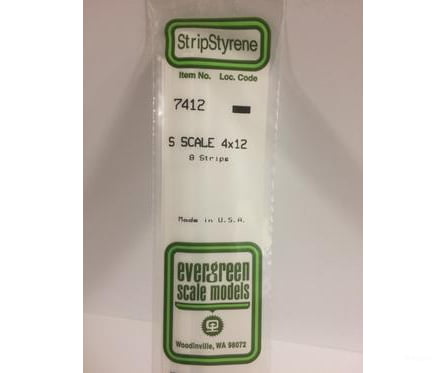 Evergreen 7412 S Strips-4X12 (8/Pk) Scratch Building Supplies