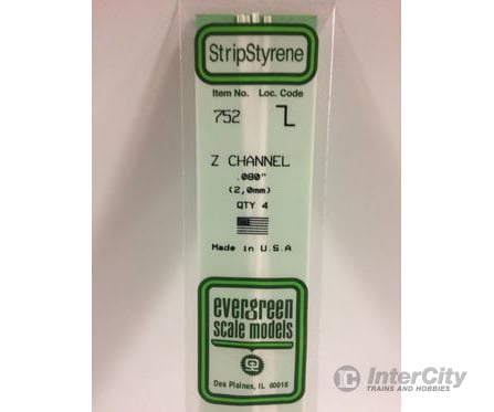 Evergreen 752 14 Z Channels 2.00Mm (4Pcs) Scratch Building Supplies