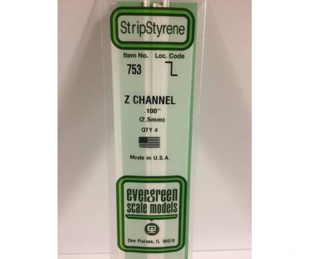Evergreen 753 14 Z Channels 2.5Mm (4Pcs) Scratch Building Supplies
