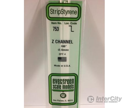 Evergreen 753 14 Z Channels 2.5Mm (4Pcs) Scratch Building Supplies